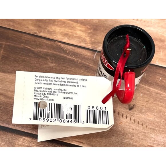 NWT 2008 HALLMARK KEEPSAKE ORNAMENT QBG8801 HAZARDOUS BEFORE COFFEE GLITTER MUG - Picture 6 of 6